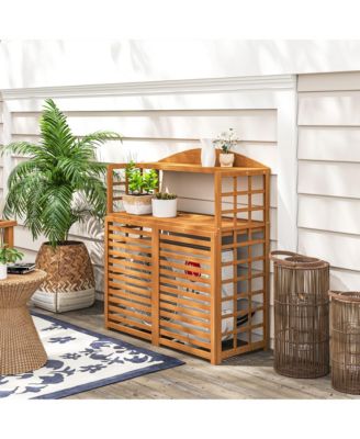 Wood Air Conditioner Fence Privacy Screen Potting Table w/ Shelves