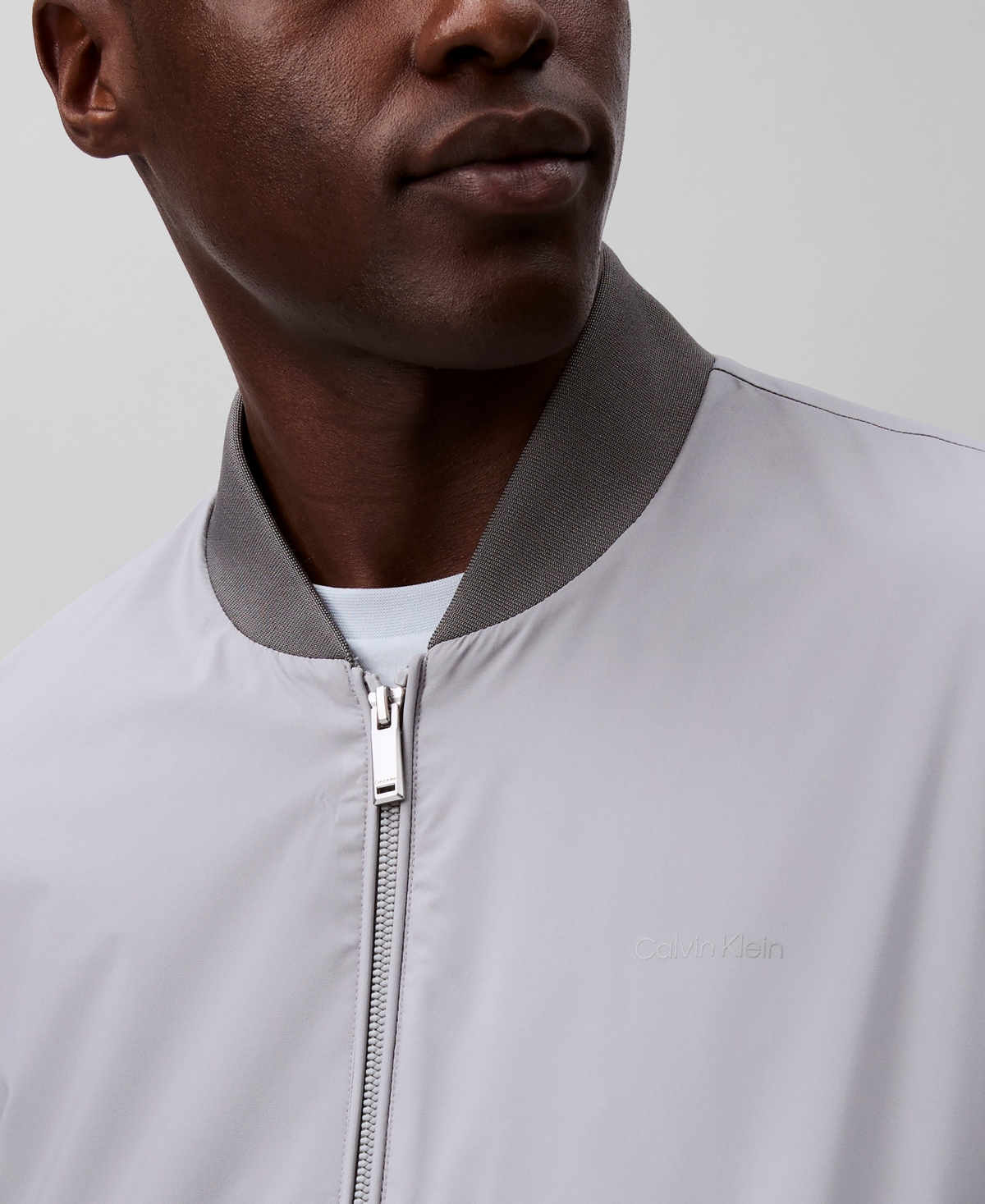 Calvin Klein Men's Logo-print Matte Bomber Jacket In Gray