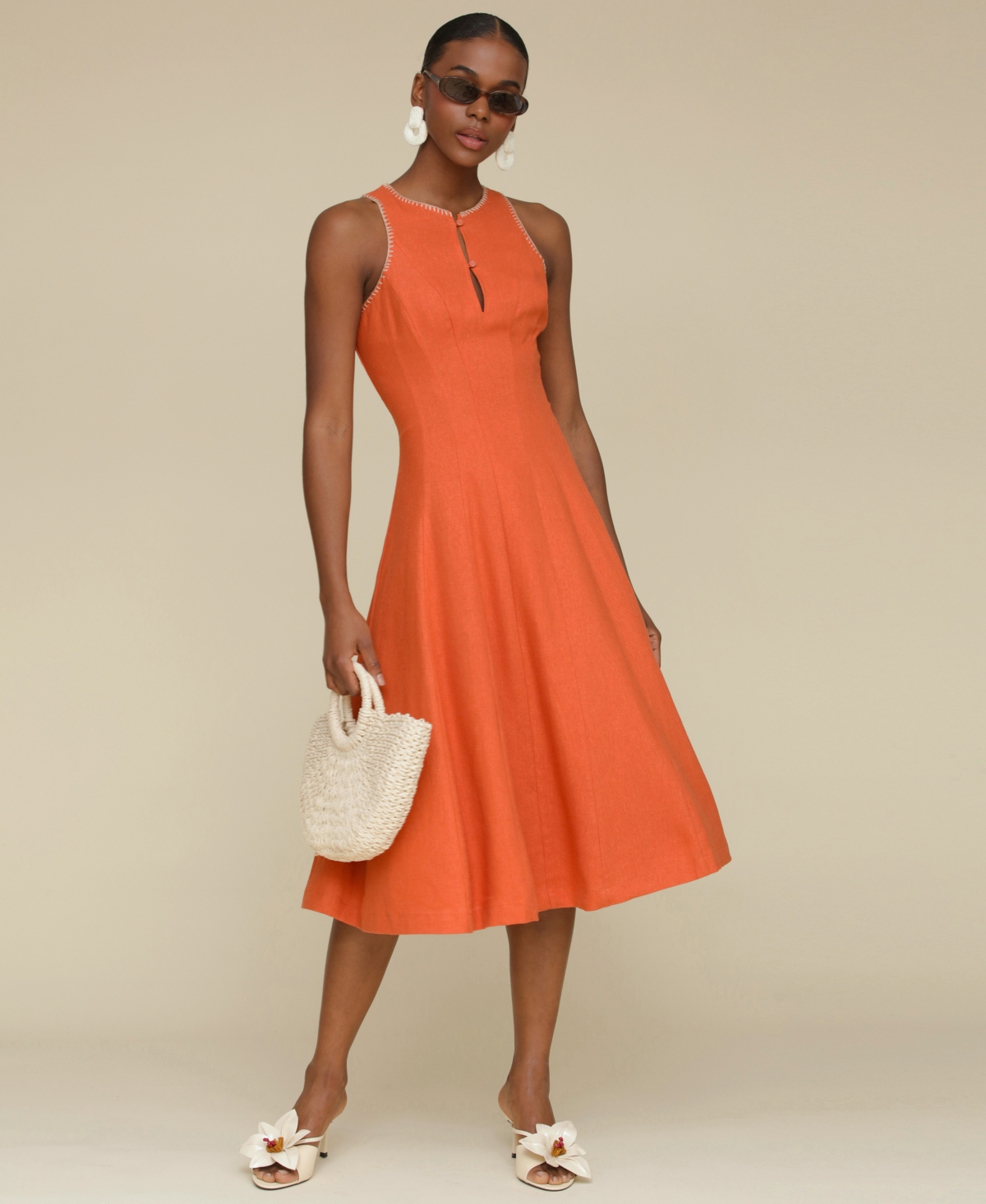 Shop Avec Les Filles Women's Panelled Halter Swing Dress In Spice,natural