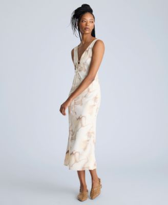 Women's Printed Tie-Detail Midi Dress