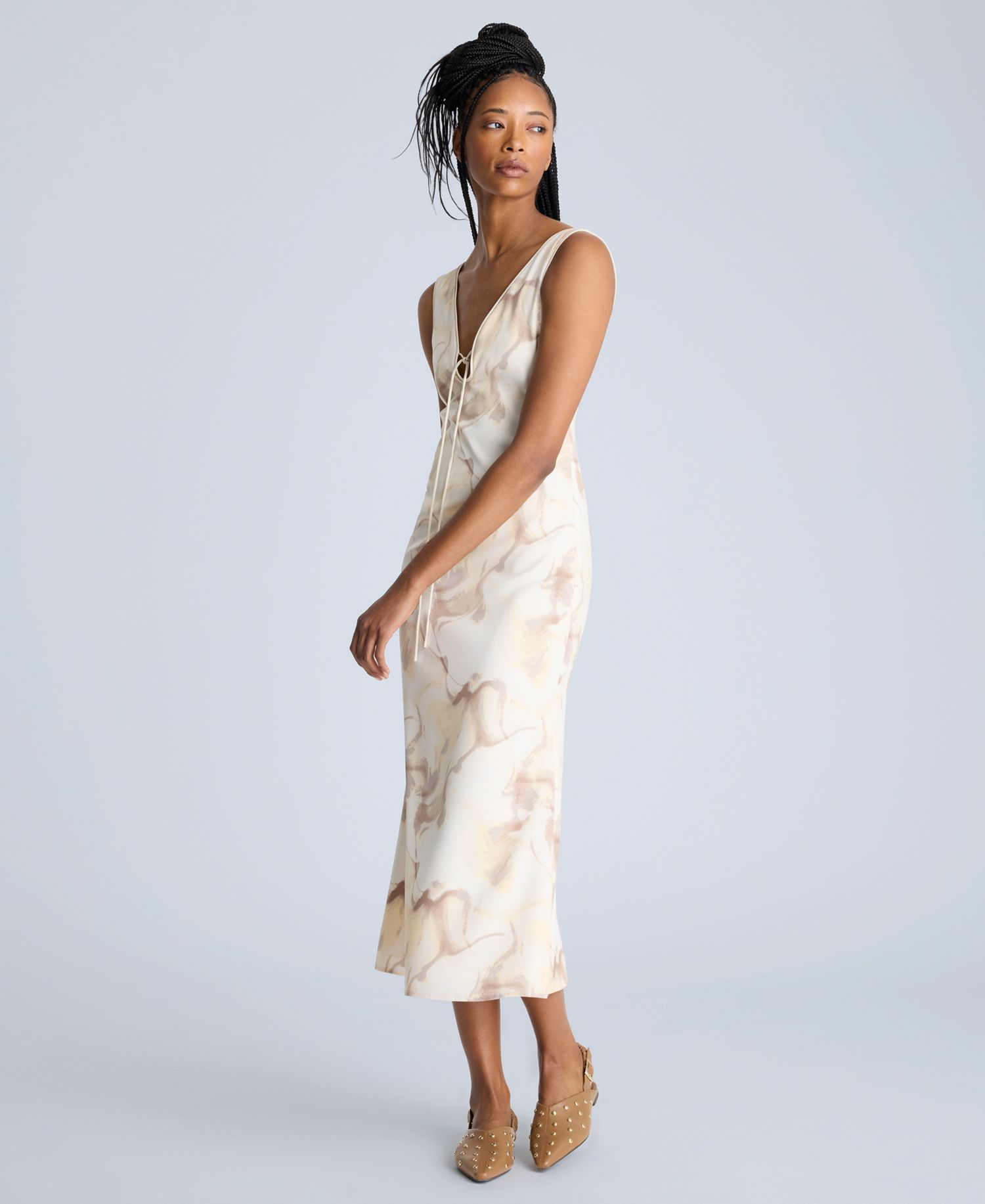 Women's Printed Tie-Detail Midi Dress