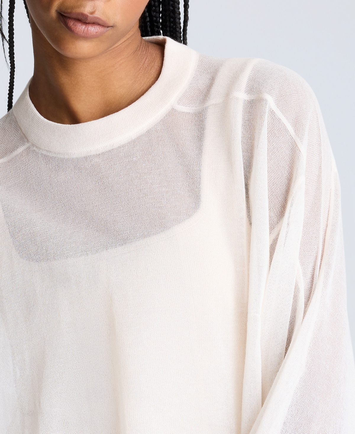 Kenneth Cole Sheer Oversized Crewneck Sweatshirt In Oyster