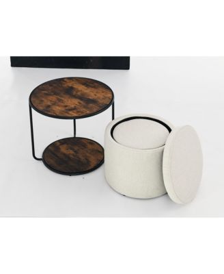 Streamdale Multi-Functional Ottoman with Drum Stool and Storage (Beige)