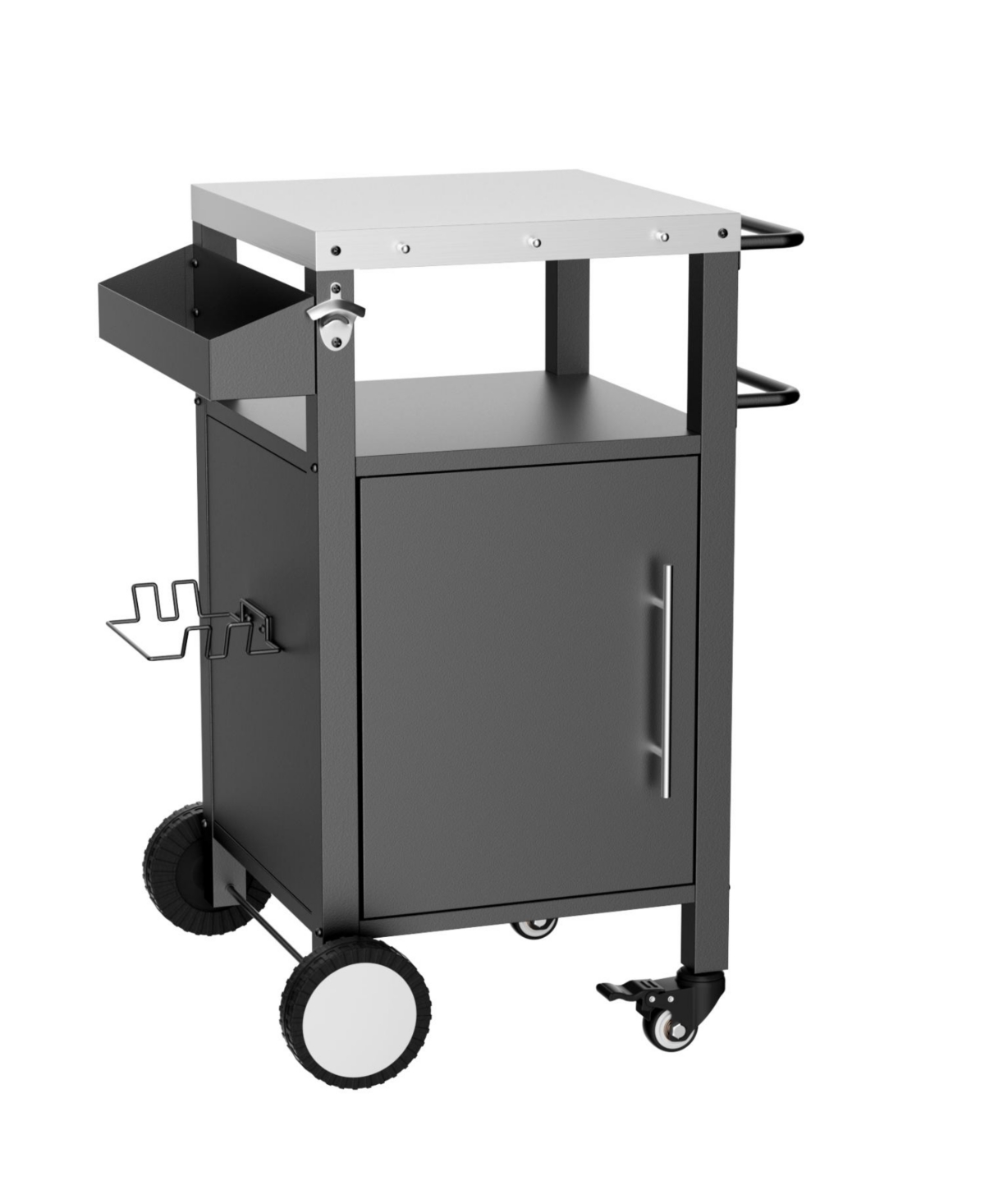 Black Outdoor Grill Cart, Rolling Bbq Table with Storage & Hooks - Black+silver