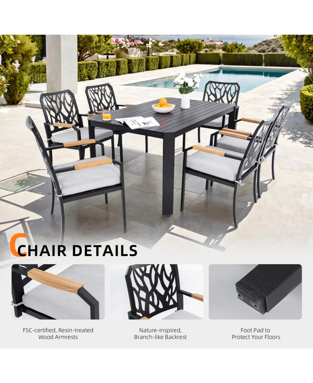Streamdale 7-Pc Patio Dining Set, Aluminum frame, Sunbrella cushions, umbrella hole