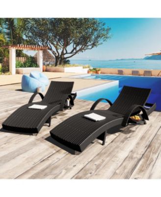 Streamdale Outdoor Wicker Chaise Lounge Set, Reclining, Adjustable, with Side Table, Black