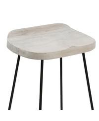 Handcrafted Backless Barstool – Washed Mango Wood Saddle Seat & Metal Base