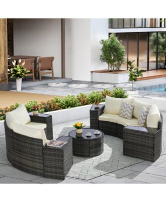 11-pc Half-Moon Patio Set, Sectional Sofa & Glass Coffee Table