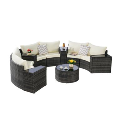 11-pc Half-Moon Patio Set, Sectional Sofa & Glass Coffee Table