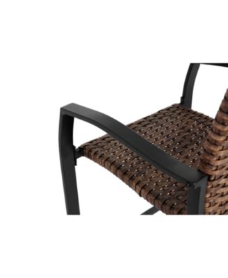 Streamdale 3-Piece Outdoor Rattan Bar Set, Glass Table, Wicker Stools, Brown