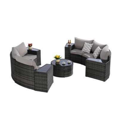 11-pc Half-Moon Patio Set, Sectional Sofa & Glass Coffee Table
