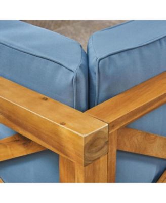 Streamdale Teak Finish Blue Outdoor Armchair Set