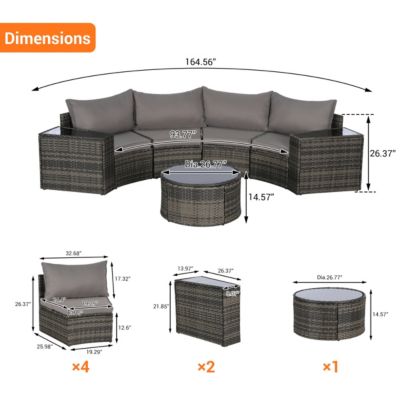 7-Pc Half-Moon Patio Set, Sectional Sofa & Glass Coffee Table