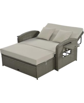 Streamdale PE Wicker Double Chaise Lounge, Reclining, Cushions, Cover, Gray