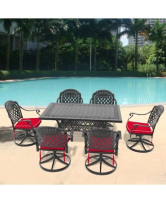 Streamdale 7-pc Cast Aluminum Dining Set, 6 Swivel Chairs, Rectangular Table, Black Frame