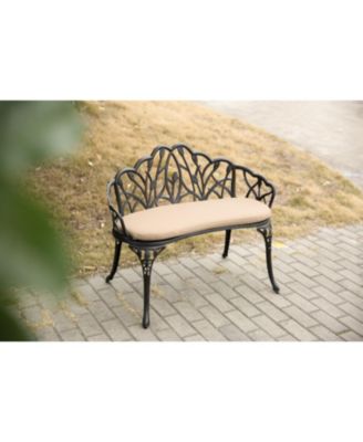 Streamdale Tulip Patio Bench, Metal, Floral Rose, Black/White Cushion
