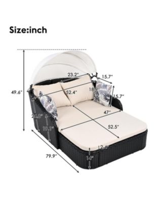 Streamdale 79.9" Outdoor Sunbed, Adjustable Canopy, Double Lounge, Black Wicker