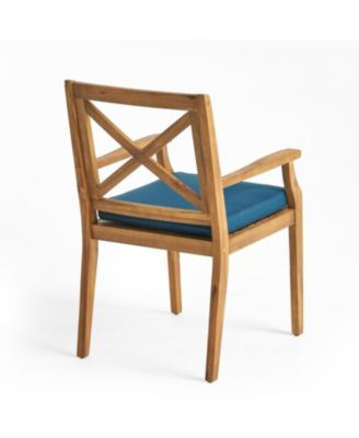 Streamdale Blue Cushion Patio Chairs - Wood Arm Dining Set (Set of 2)