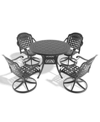 Streamdale 5-pc Cast Aluminum Dining Set, 4 Swivel Chairs, 39" Round Table, Black Frame