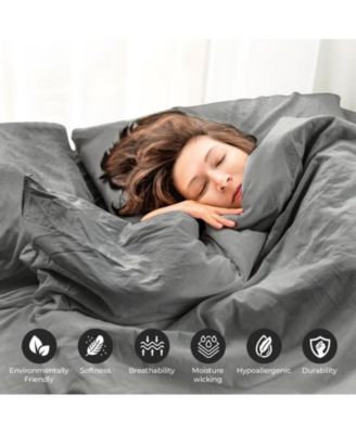 Cotton Linen Blend Solid 3-Piece Duvet Cover Set, King/California King