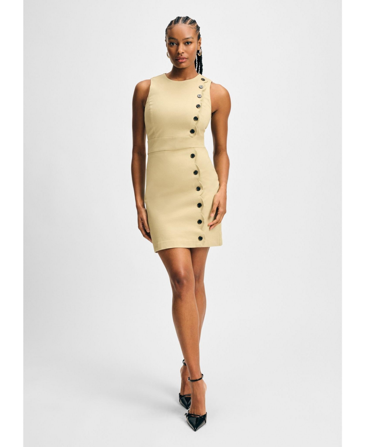Women's Twill Scallop Sheath Dress - Khaki