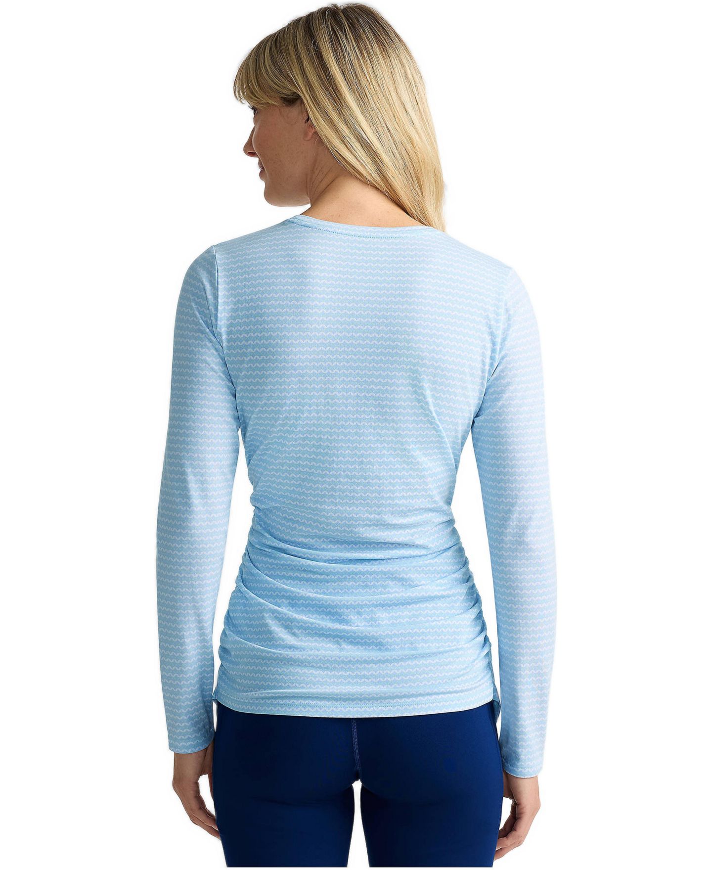 Женская футболка Lands' End Power Performance Long Sleeve Fitted, цвет: Небесно-голубой полосатый — фото 2