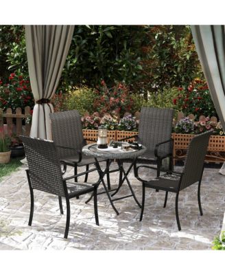 Set of 4 Outdoor Wicker Dining Chairs with Armrests,