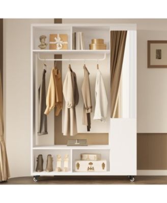 Closet Racks on Wheels with Mirror and 10 Shelves, Movable