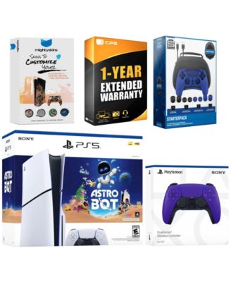 PlayStation 5 Slim Disc Astro Bot Bundle with Extra Controller, Pro Gamer Kit, MightySkins Code and 1 Year Extended Warranty