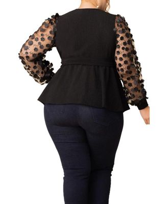Plus Size Scattered Petals Long Sleeve Wrap Top
