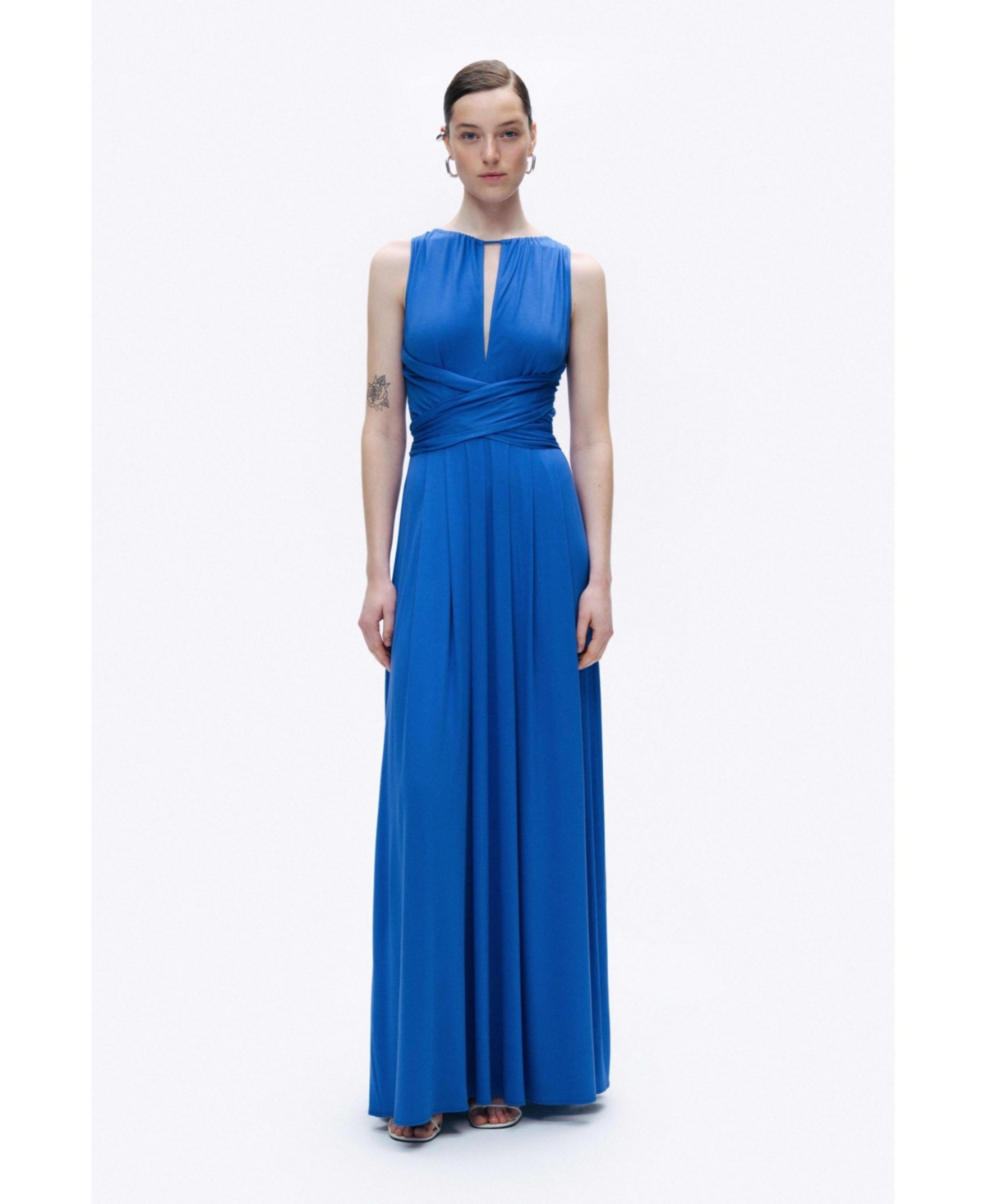 Women's Maxi Dress with Belt Detail - Indigo blue