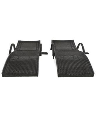 Streamdale 80" Wicker Chaise Lounge Set (2), Patio Rattan, Adjustable, Pull-out Table, Dark Brown