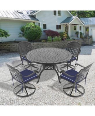 Streamdale 5-Pc Cast Aluminum Dining Set, 4 Swivel Chairs, 47" Round Table