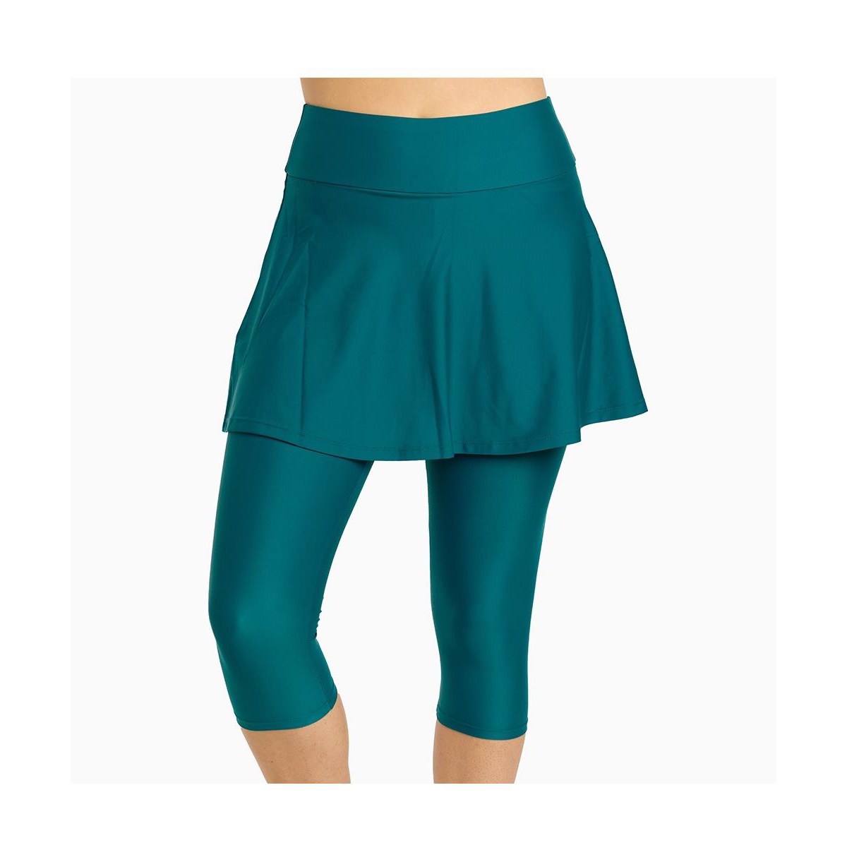 Women's Flared Swim Skort With Capri Leggings - Wine