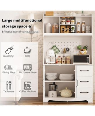 Coffee Bar Cabinet with Storage and Pegboard and Power Outlet