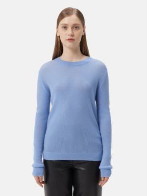 Women's Ajour-Knit Cashmere Crewneck Sweater Black