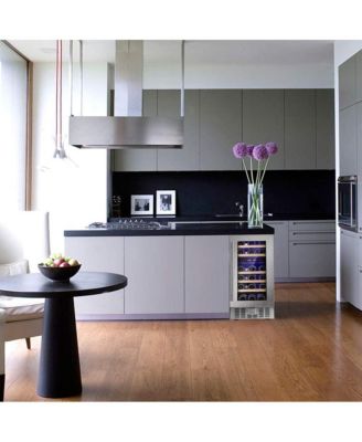 15" Wine Cooler Under Counter Beverage Refrigerator Beer Mini Fridge 28 Bottles Dual Zone Built-in Freestanding Stainless Steel Double-Layer Tempered Glass Door