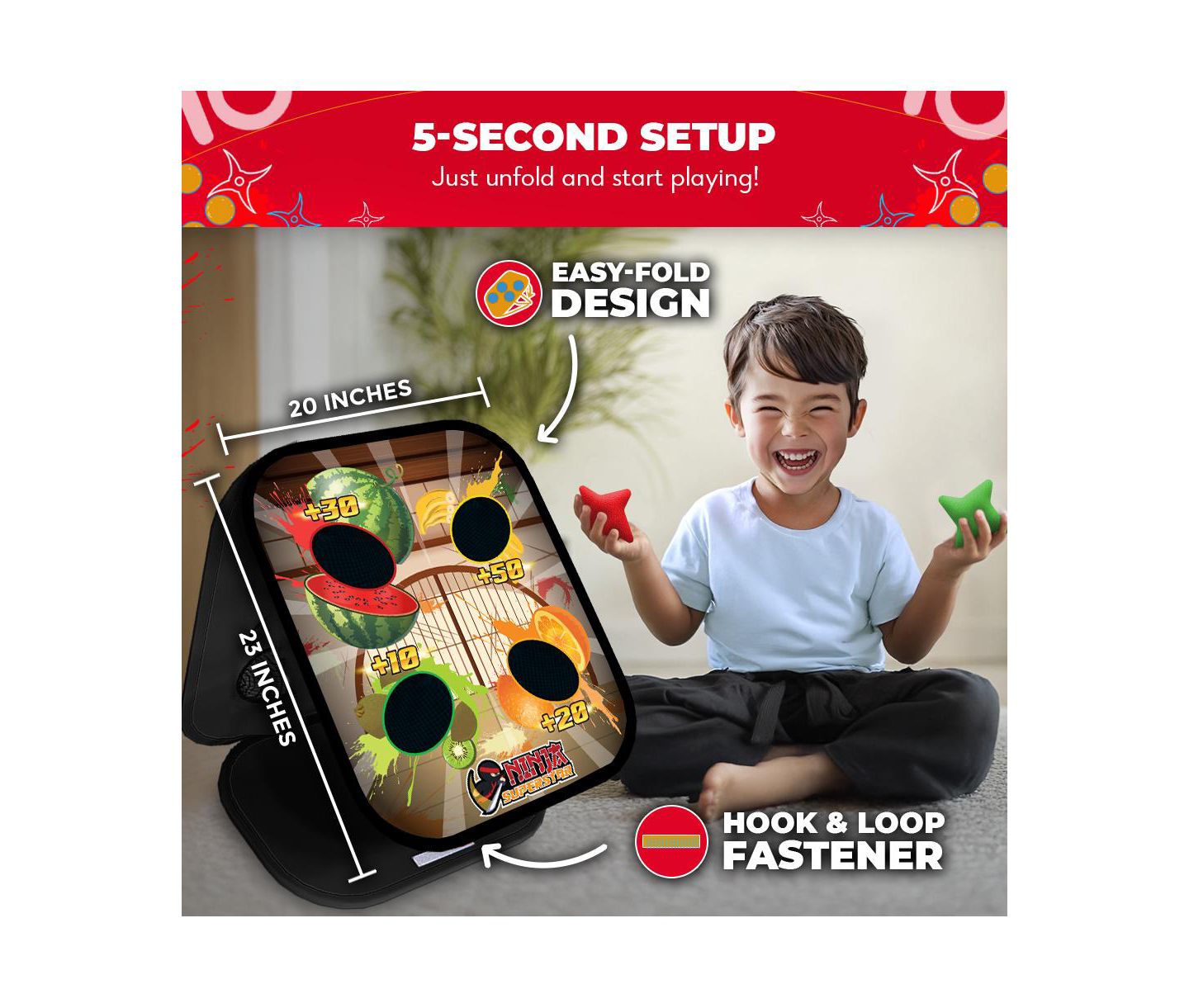 Детские игрушки SWOOC Ninja Superstar 2-in-1 Portable Bean Bag Toss Game, 20"W x 23"H, Ages 4+ — фото 5