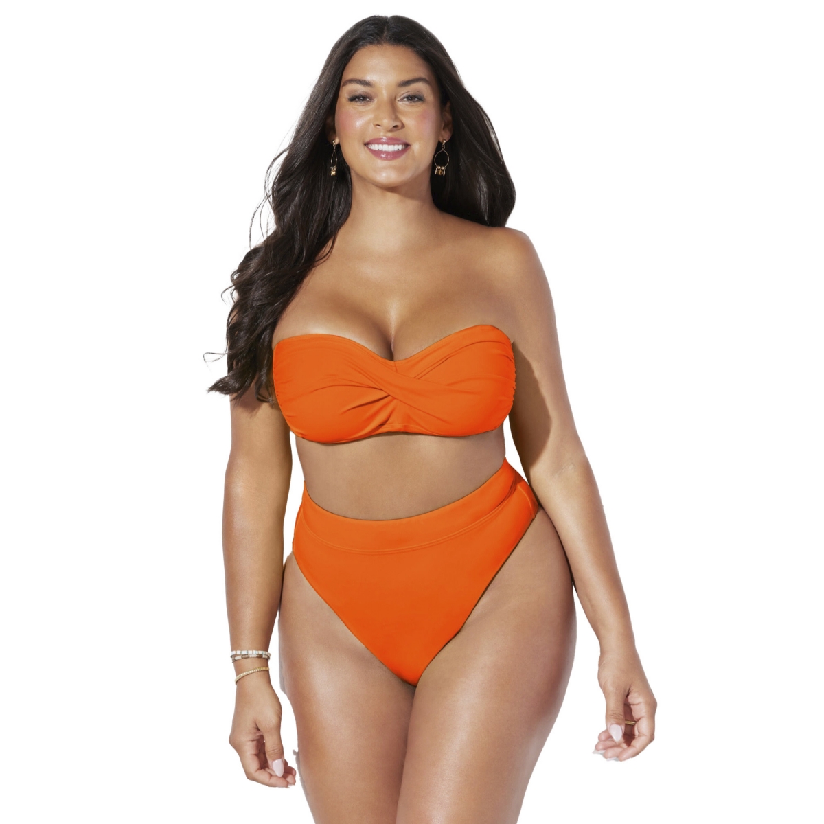 Swimsuits for All Plus Size Valentine Ruched Bandeau Bikini Top - Papaya