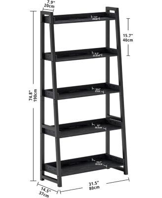 Industrial Bookshelf 5-Tier 31.5 in Wide, Bookcase Ladder Shelf