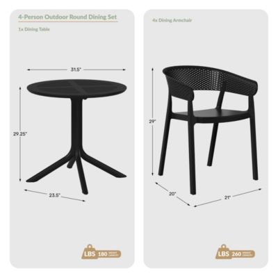 5-Piece Modern Patio Round Dining Table Set with Stackable Patio Dining Chairs