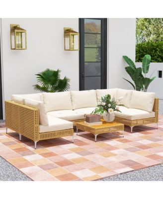 7 Piece Wicker Patio Furniture Set Outdoor Sectional, /