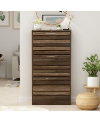 Wooden 3-Door Shoe Cabinet with Shutter Drawers and Adjustable Shelves