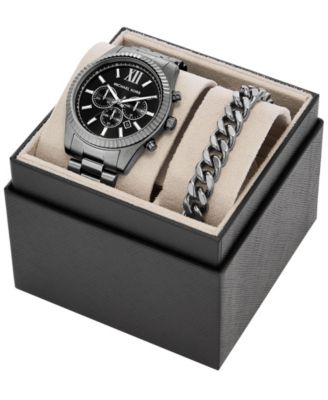 Men's Lexington Chronograph Gunmetal Stainless-Steel Watch and Bracelet Set, 44mm