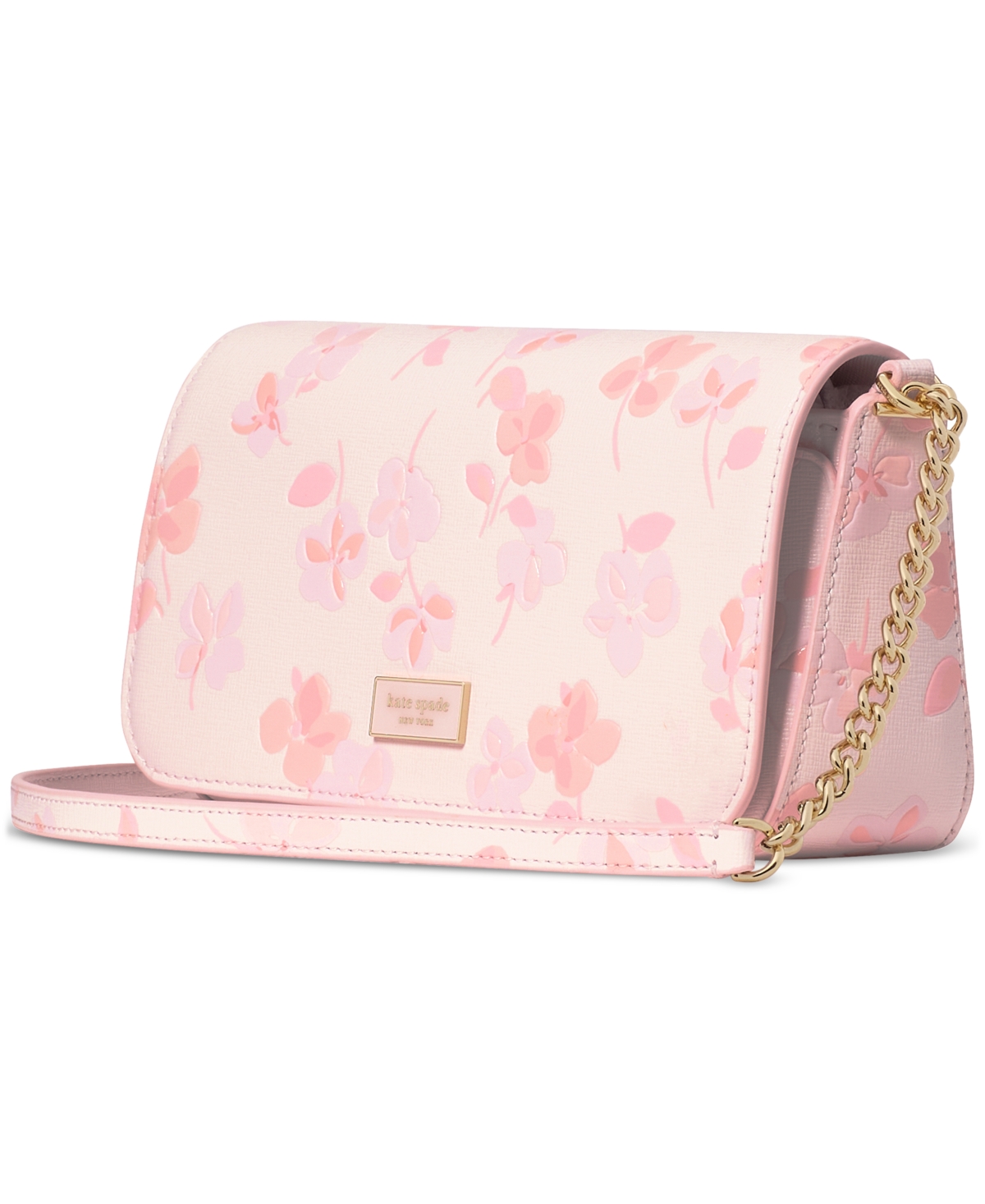 Kate Spade Serena Spring Pansies Leather Chain Wallet In Blush Cloud Multi