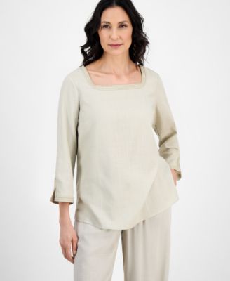 JM Collection - Women's Square-Neck 3/4-Slit-Sleeve Blouse