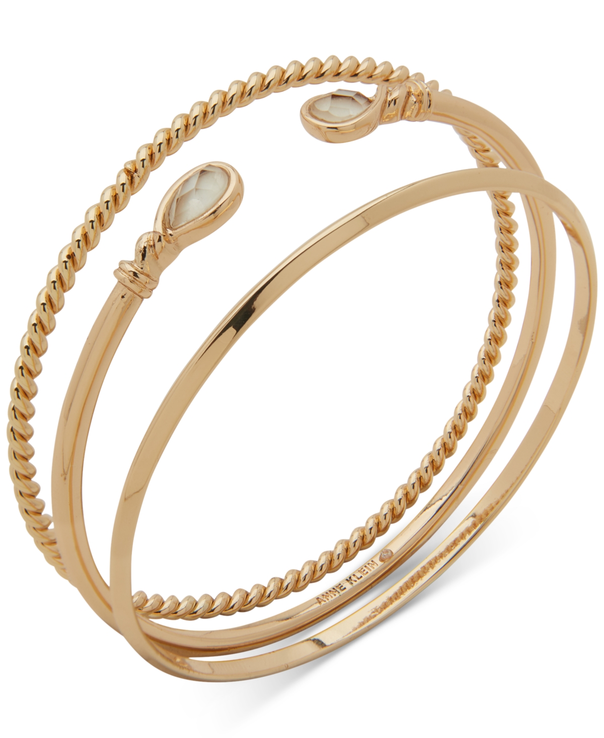 Anne Klein Gold-tone 3-pc. Set Bangle & Mother-of-pearl Cuff Bracelets In Crystal