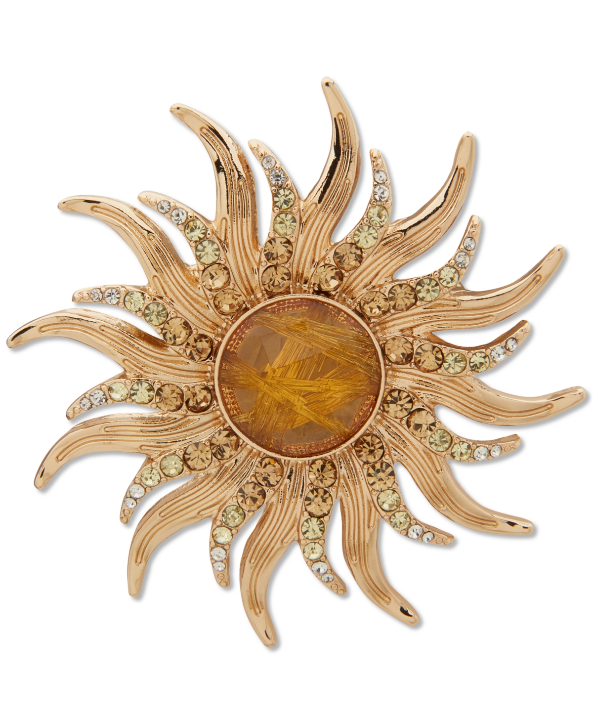 Gold-Tone Color Pave & Stone Sun Pin - Topaz