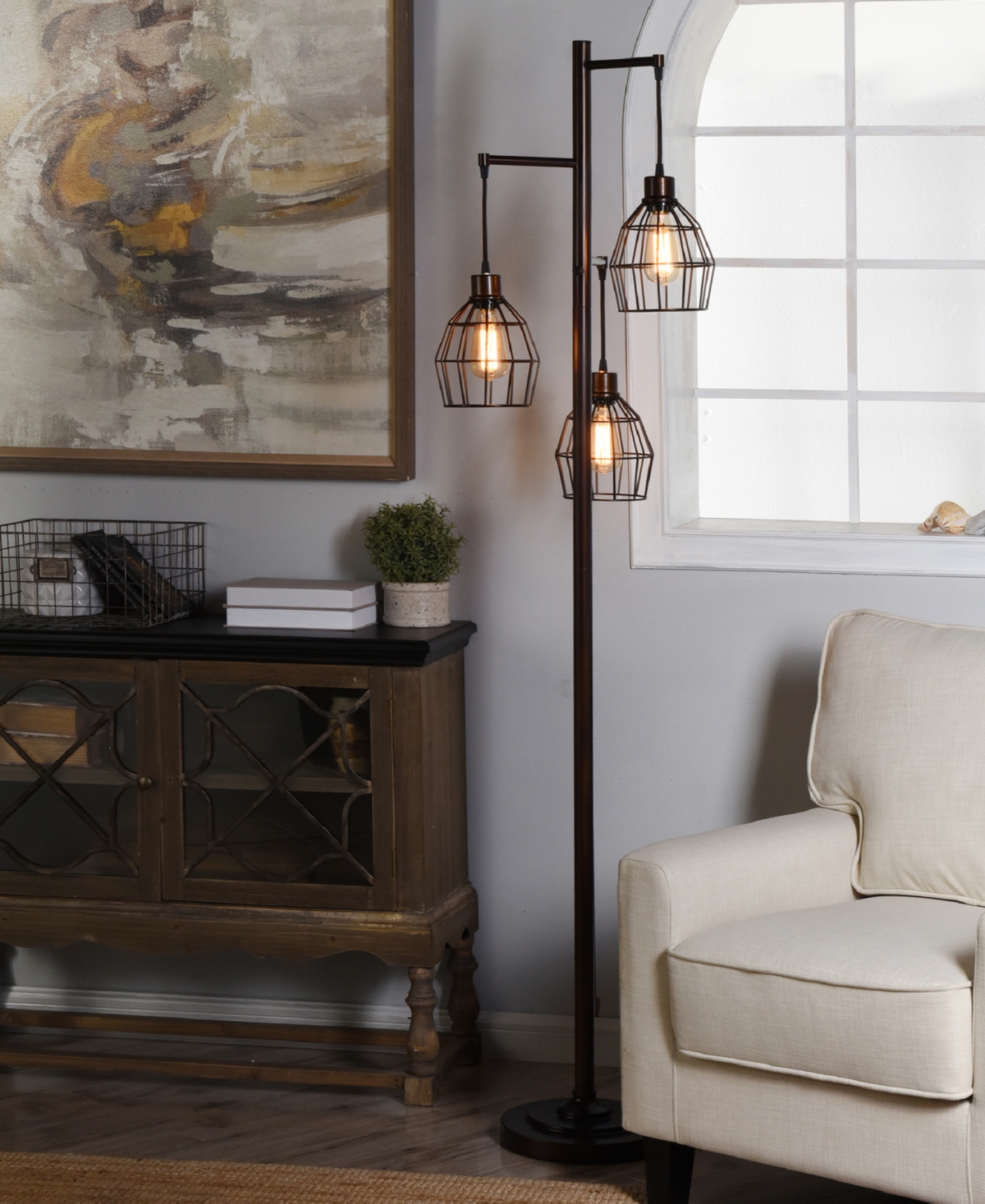 Shop Stylecraft Home Collection 71.5" Madison Contemporary Three Pendant Steel Floor Lamp In Bronze