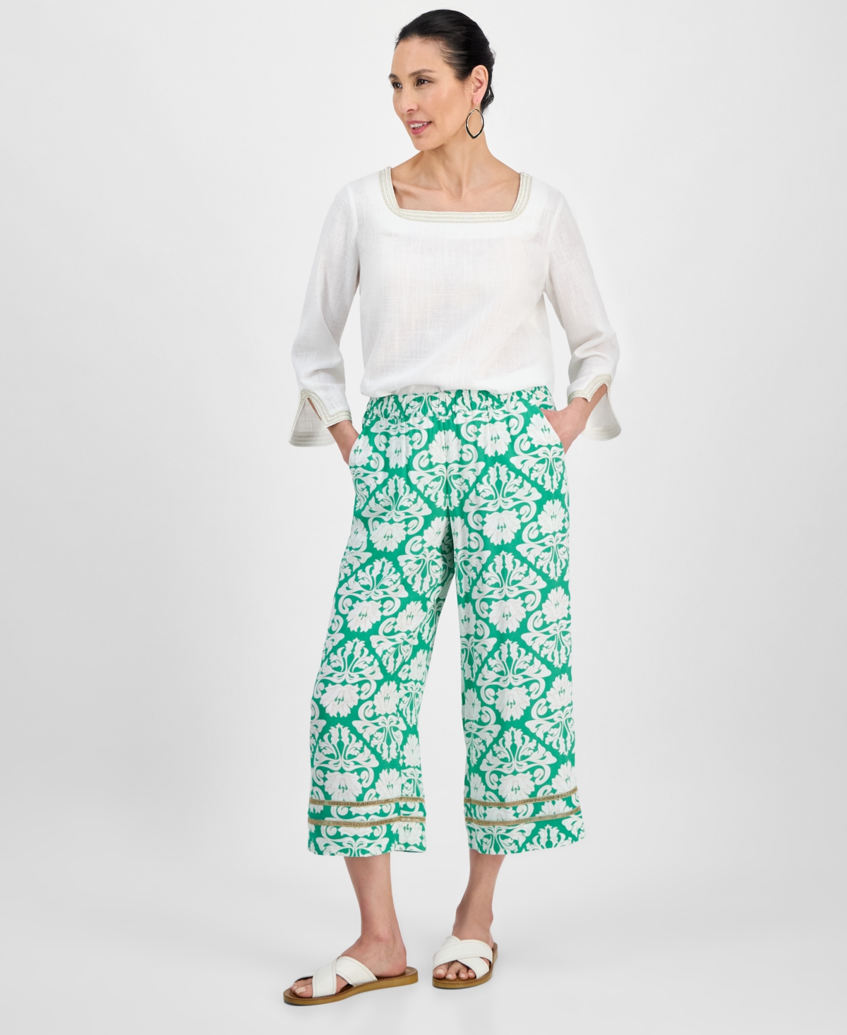 Shop Jm Collection Women's Printed Pull-on Wide-leg Pants, Exclusively At Macy's